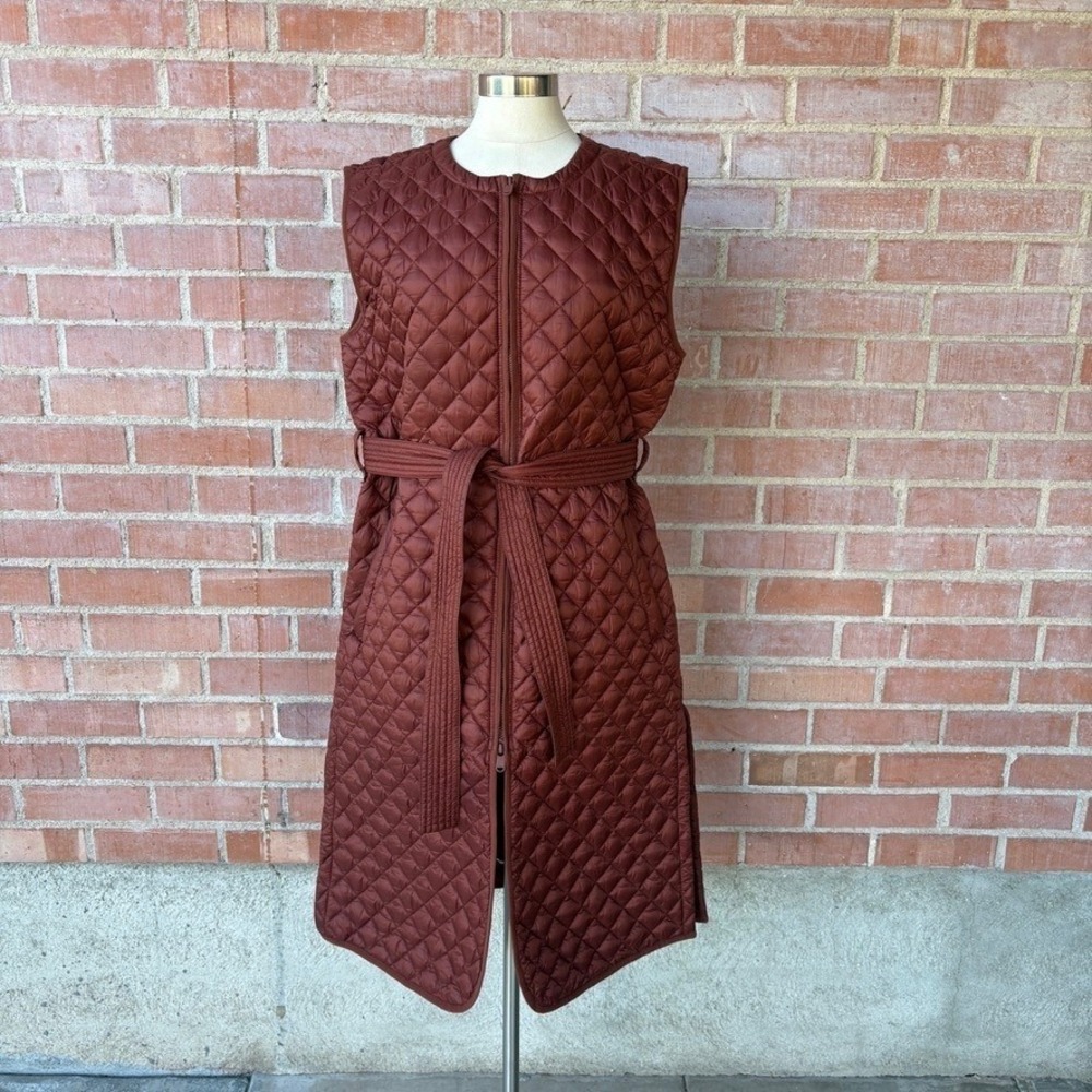Athleta Whisper Featherless Long Quilted‎ Vest Mahogany Brown Large